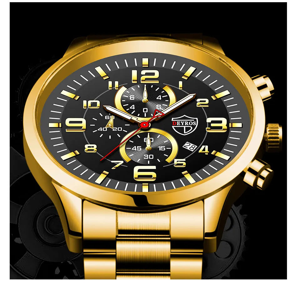 Fashion Mens Sports Watches for Men Luxury Stainless Steel Quartz Wrist Watch Calendar Luminous Clock Man Business Casual Watch