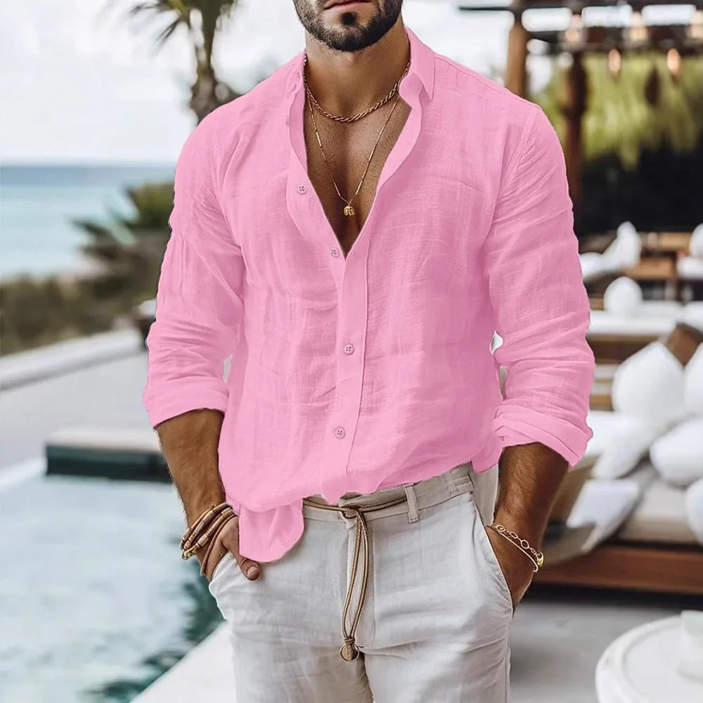 Men's Solid Linen Cotton Shirt | Casual Fit, Breathable Summer Wear