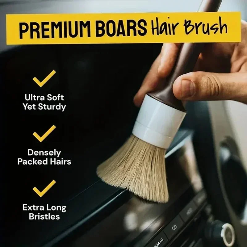 3PCS Boar Hair Detail Brush Set – Car Interior & Exterior Cleaning Brushes