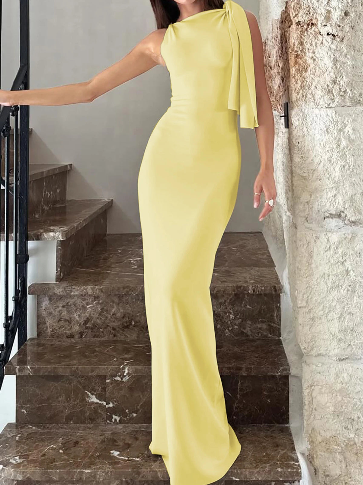 Women's Off-Shoulder Knit Maxi Dress, Empire Waist A-Line