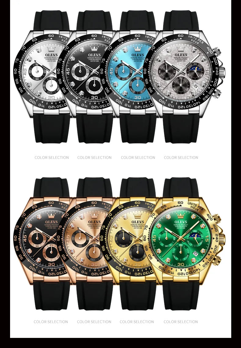 OLEVS Luxury Sports Quartz Watch for Men | Silicone Strap