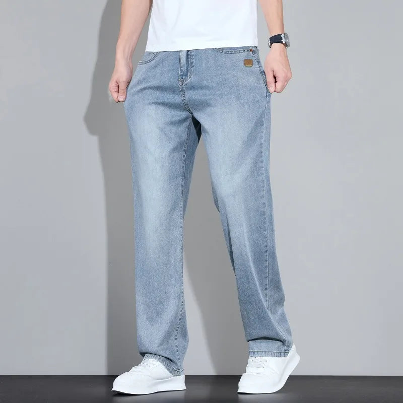 Men's Straight Leg Jeans – Lightweight Stretch Denim, Light Wash