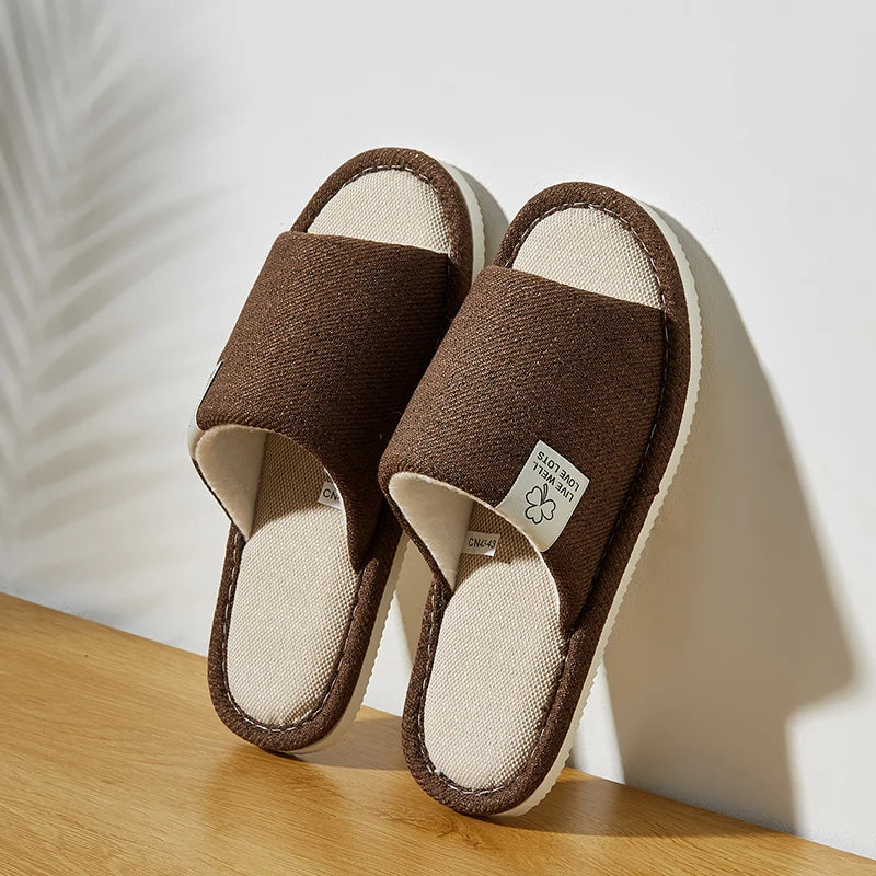 Men's Linen Slippers – Breathable Open-Toe House Shoes