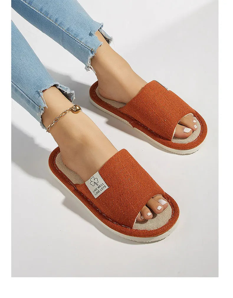 Men's Linen Slippers – Breathable Open-Toe House Shoes