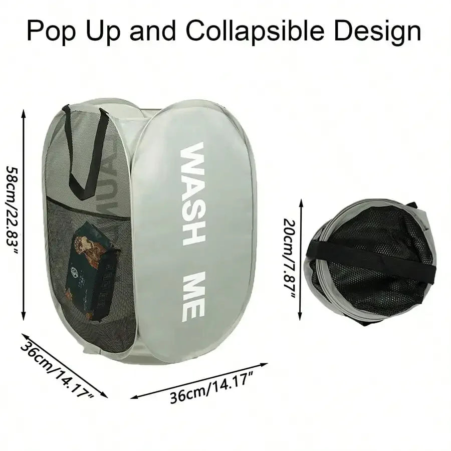 Pop-Up Laundry Hamper – Collapsible Mesh Basket with Handles