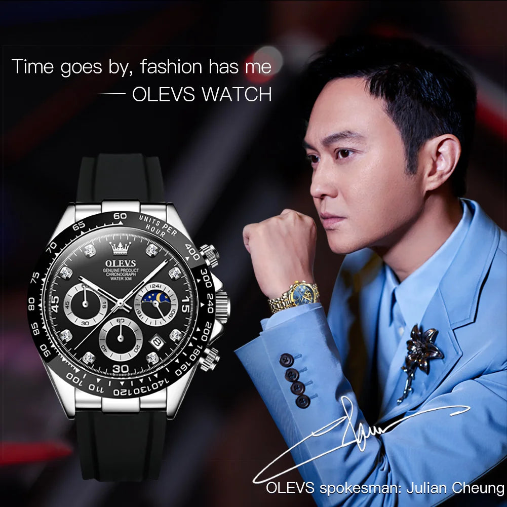 OLEVS Luxury Sports Quartz Watch for Men | Silicone Strap