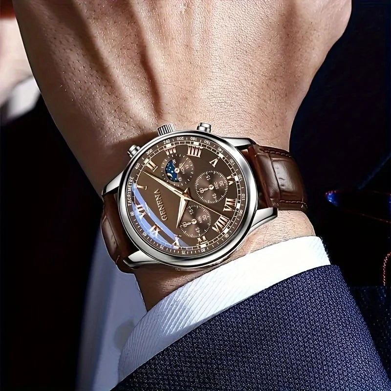 Classic Leather Strap Quartz Watch for Men | Elegant Business Design