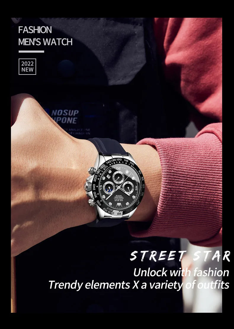 OLEVS Luxury Sports Quartz Watch for Men | Silicone Strap
