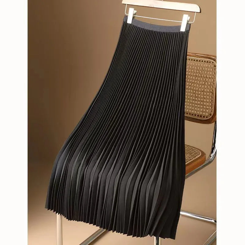 Women's Pleated A-Line Maxi Skirt | Vintage High-Waist, Satin Finish