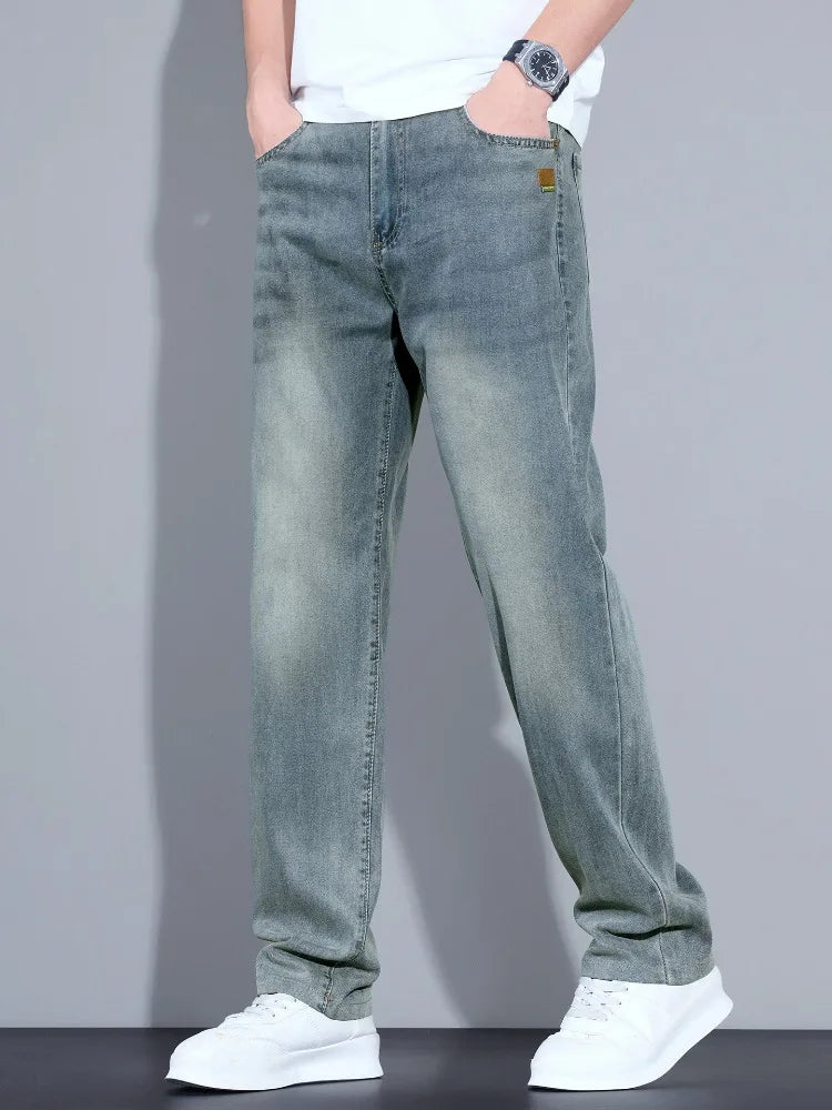 Men's Straight Leg Jeans – Lightweight Stretch Denim, Light Wash