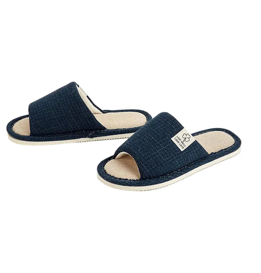 Men's Linen Slippers – Breathable Open-Toe House Shoes