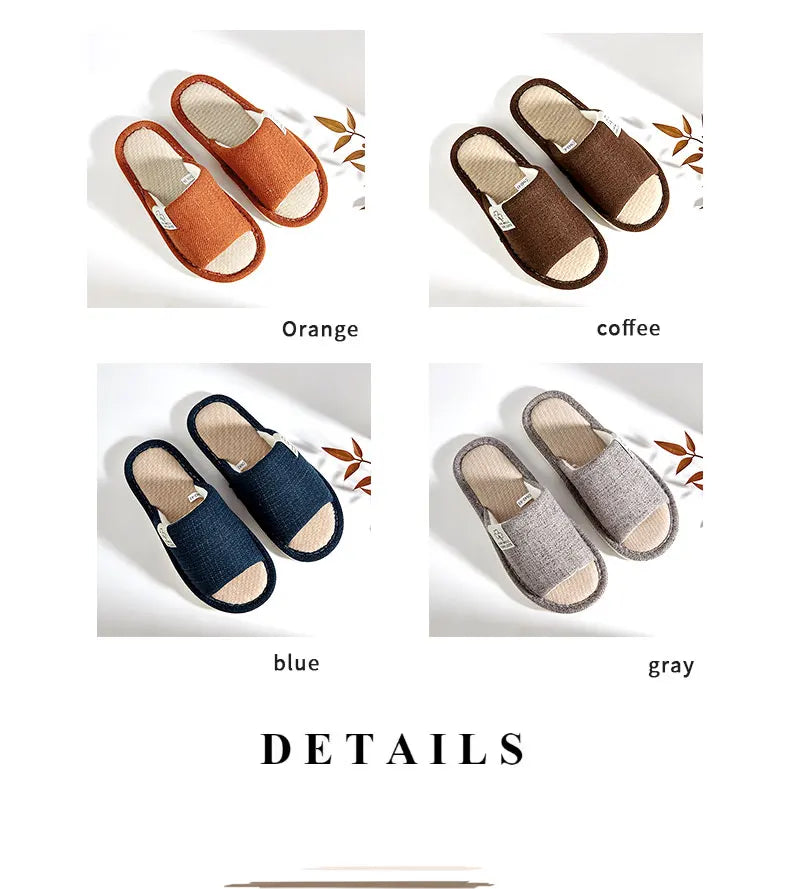 Men's Linen Slippers – Breathable Open-Toe House Shoes