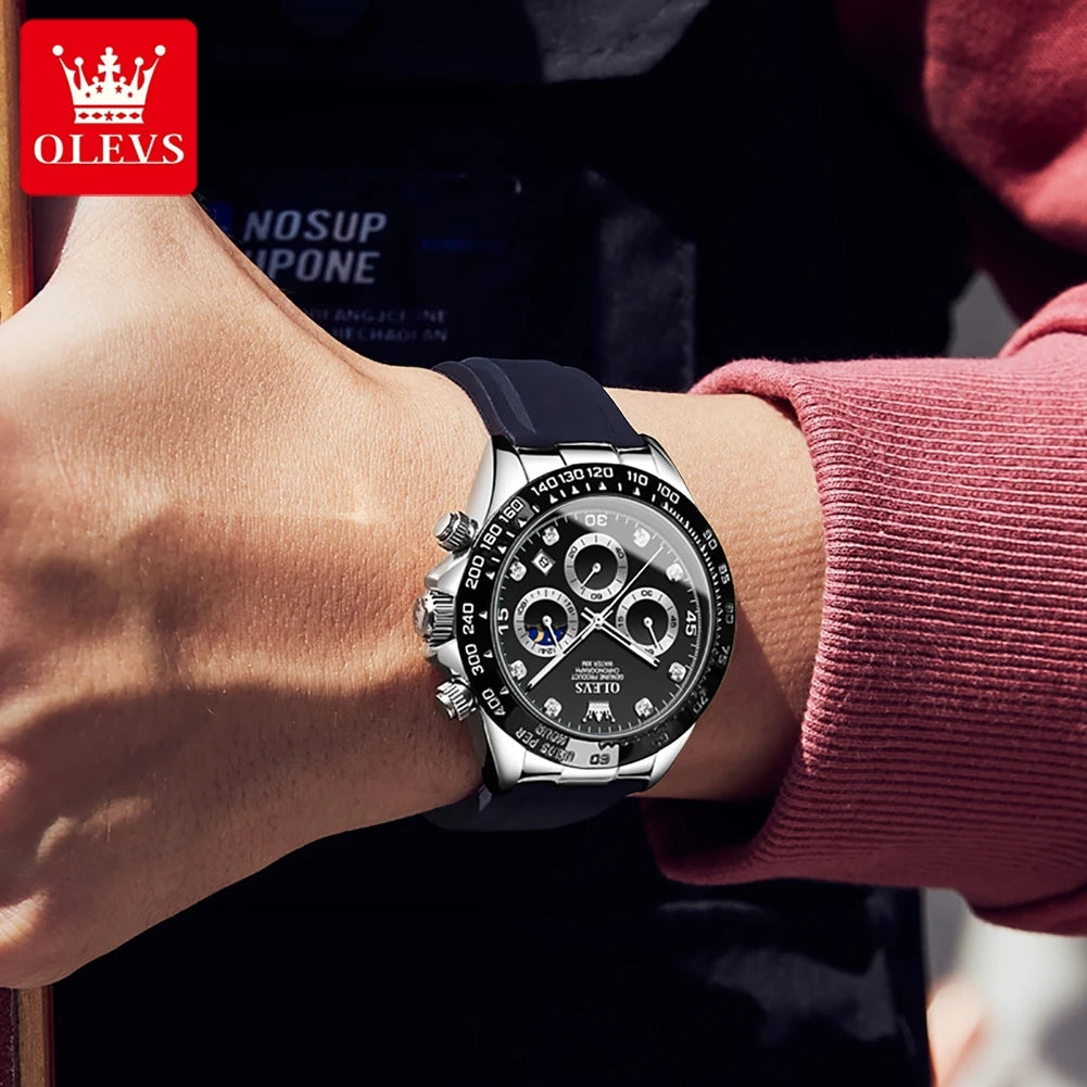 OLEVS Luxury Sports Quartz Watch for Men | Silicone Strap