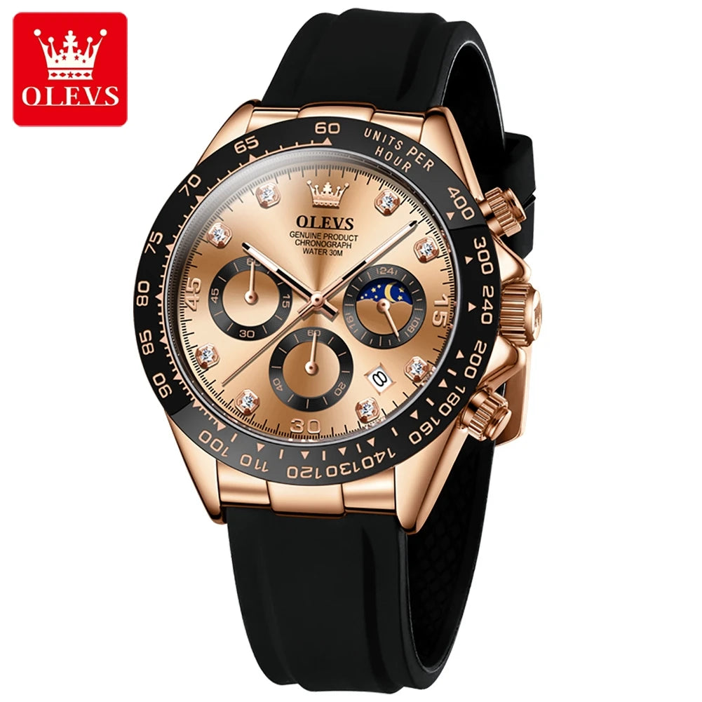 OLEVS Luxury Sports Quartz Watch for Men | Silicone Strap