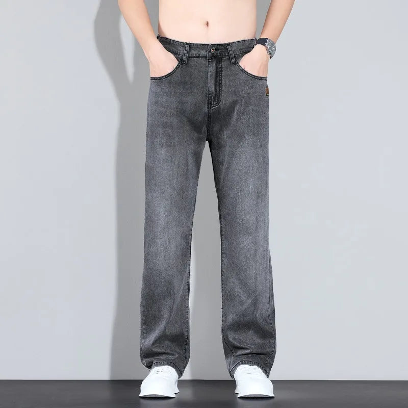 Men's Straight Leg Jeans – Lightweight Stretch Denim, Light Wash