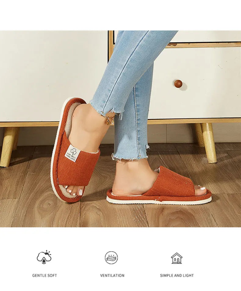 Men's Linen Slippers – Breathable Open-Toe House Shoes