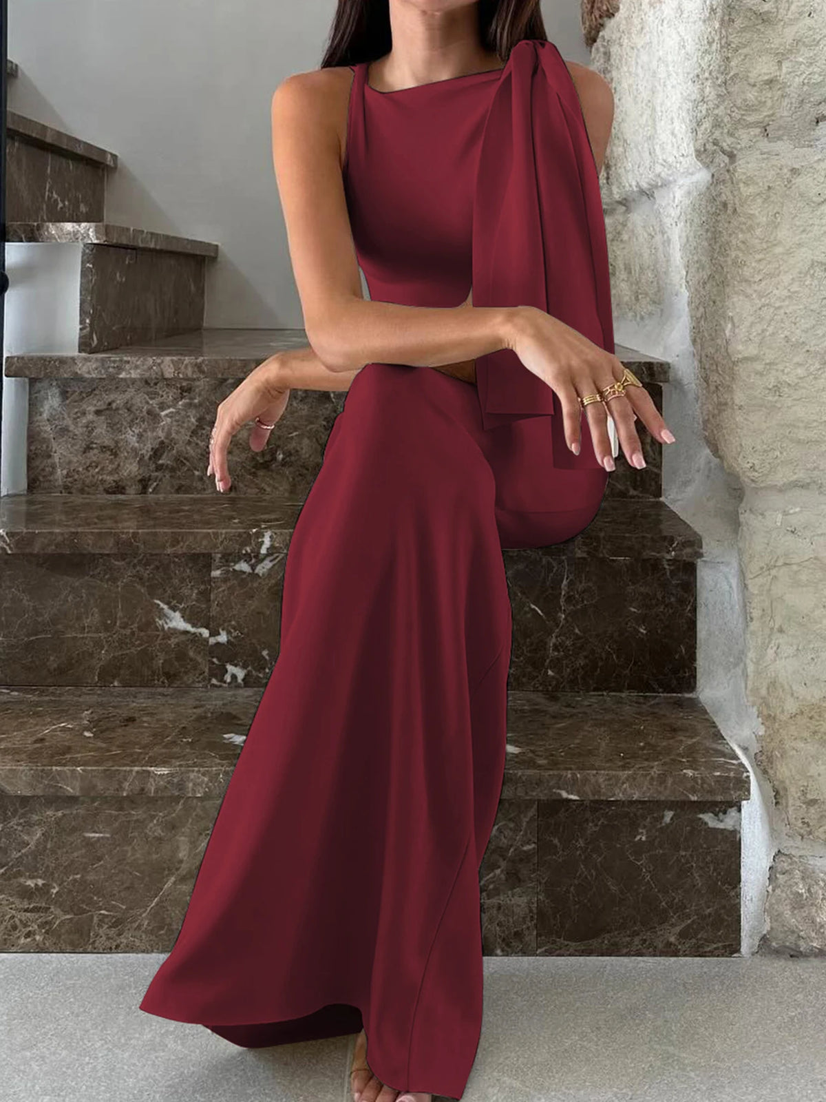 Women's Off-Shoulder Knit Maxi Dress, Empire Waist A-Line