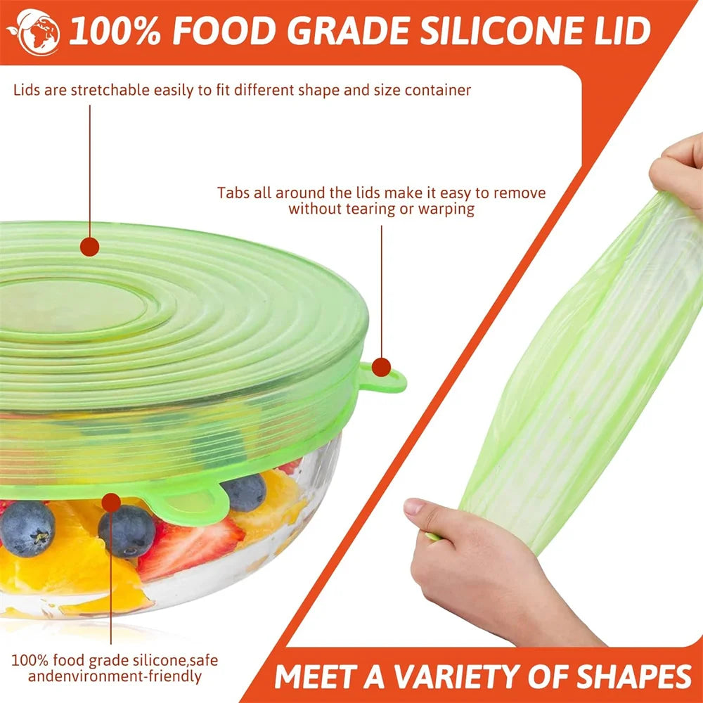6Pcs Silicone Stretch Lids – Reusable Food Grade Airtight Covers for Bowls, Cups & Containers