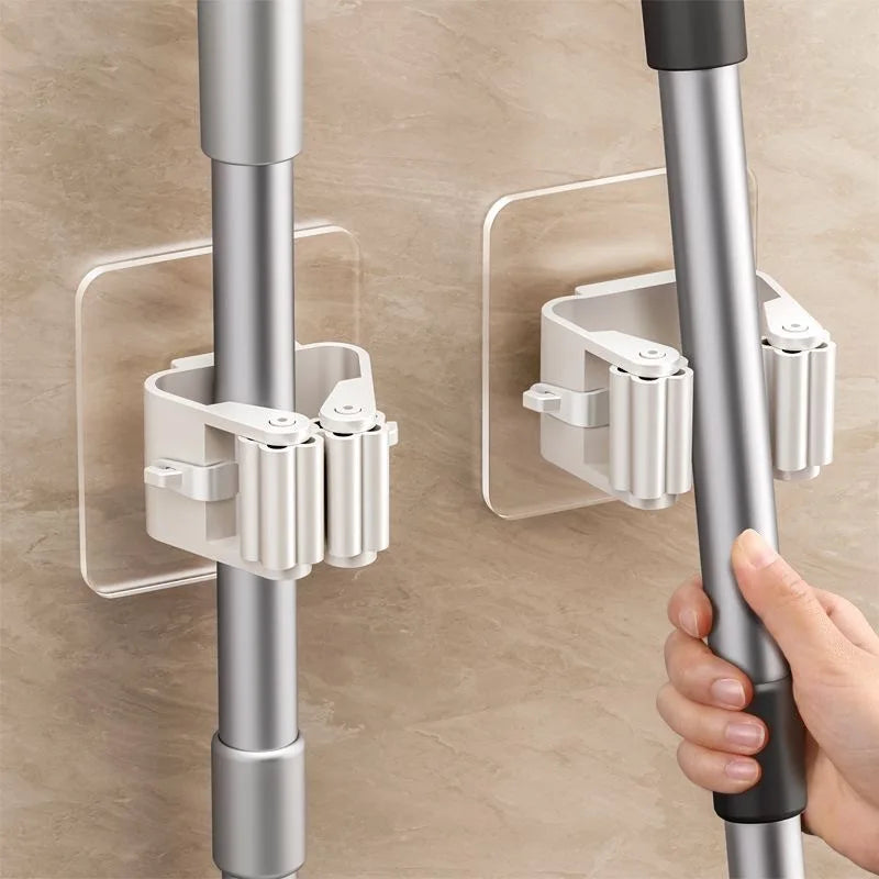 Adhesive Wall Mount Hooks – Mop & Broom Holder Rack