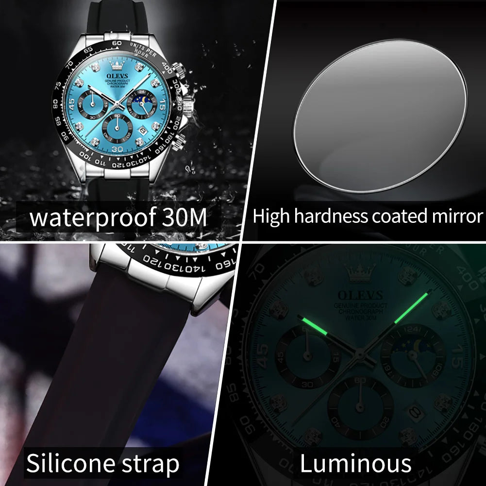 OLEVS Luxury Sports Quartz Watch for Men | Silicone Strap