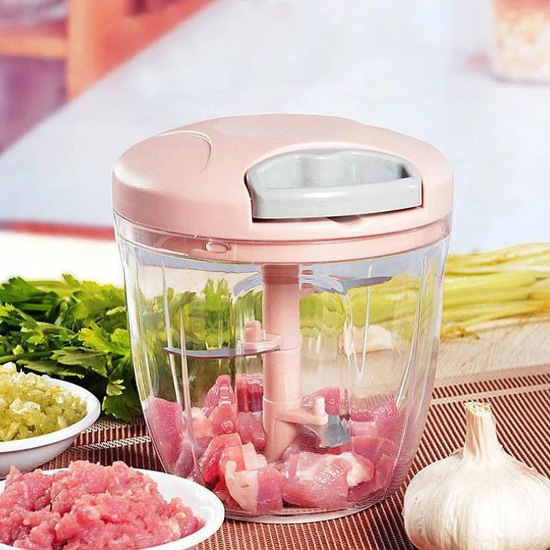 500/900ML Manual Hand Pull Vegetable Chopper – Stainless Steel Blade Garlic & Onion Mincer