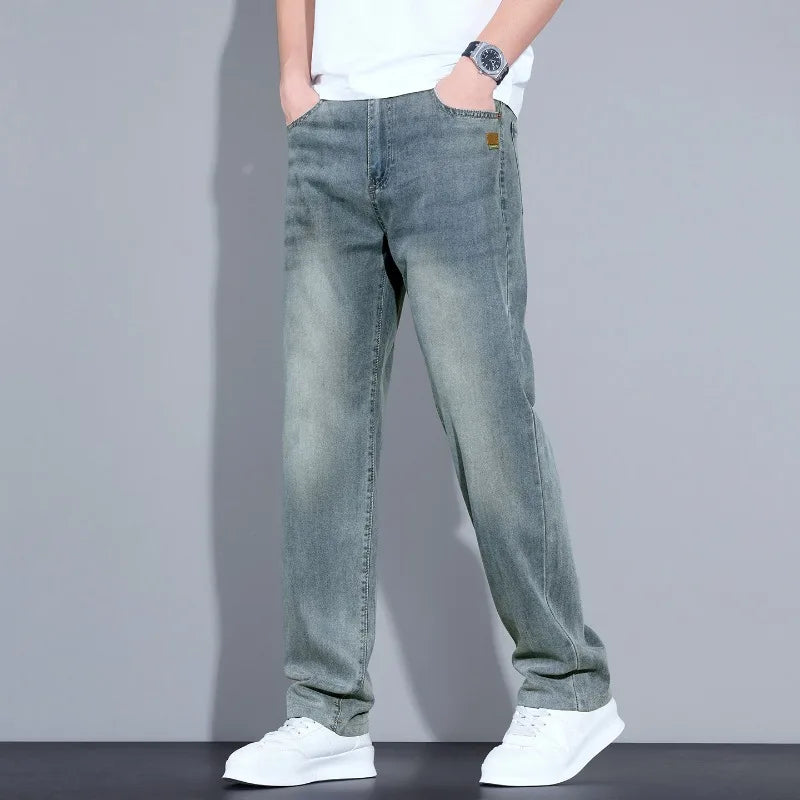 Men's Straight Leg Jeans – Lightweight Stretch Denim, Light Wash