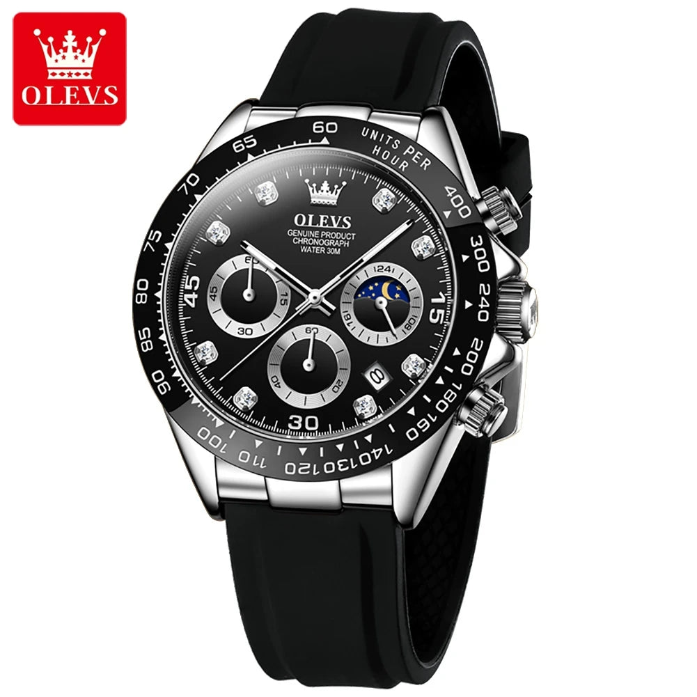 OLEVS Luxury Sports Quartz Watch for Men | Silicone Strap