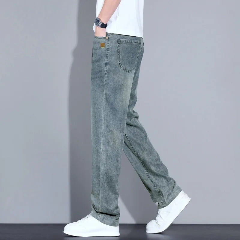 Men's Straight Leg Jeans – Lightweight Stretch Denim, Light Wash