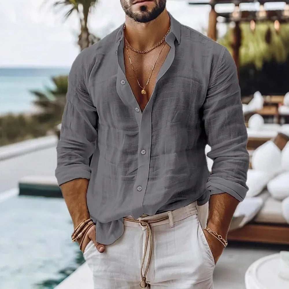 Men's Solid Linen Cotton Shirt | Casual Fit, Breathable Summer Wear