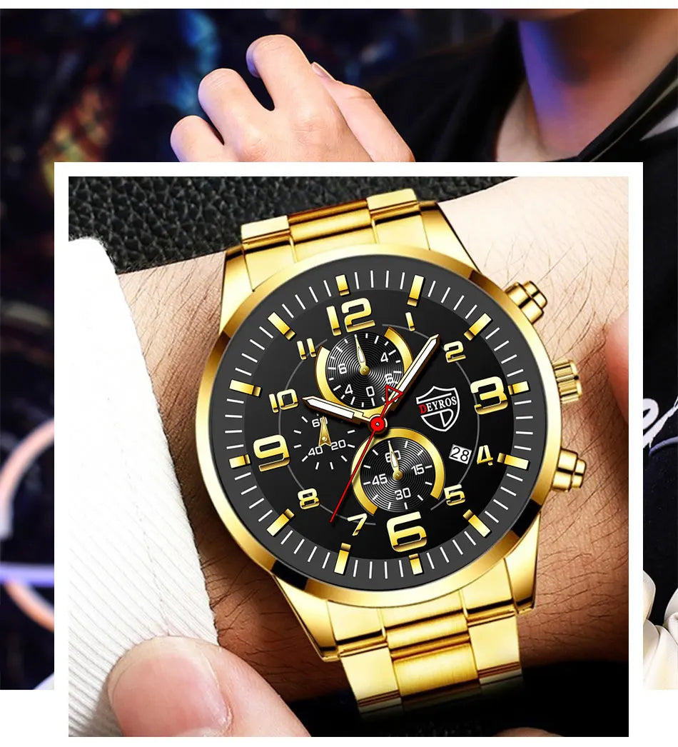 Fashion Mens Sports Watches for Men Luxury Stainless Steel Quartz Wrist Watch Calendar Luminous Clock Man Business Casual Watch