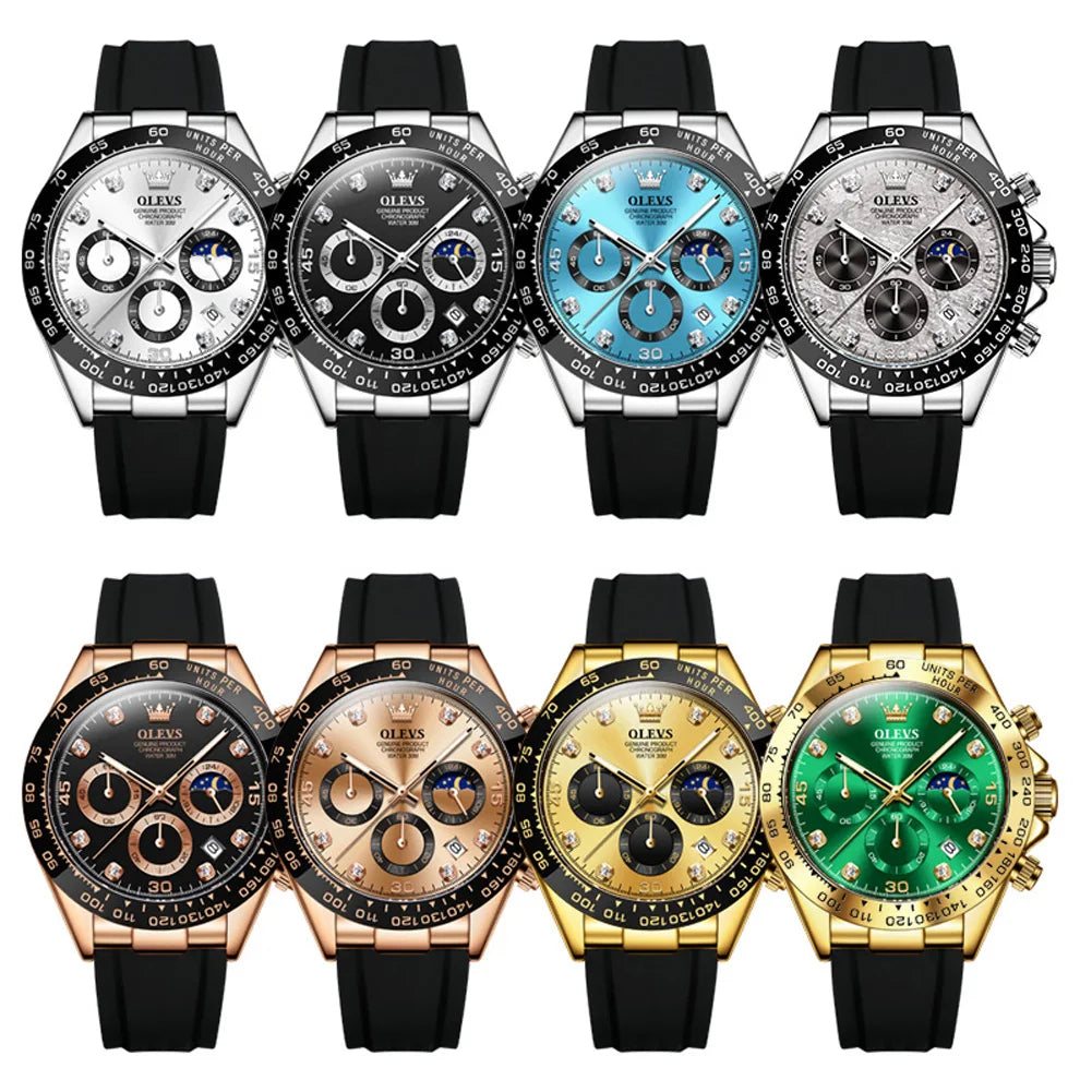 OLEVS Luxury Sports Quartz Watch for Men | Silicone Strap