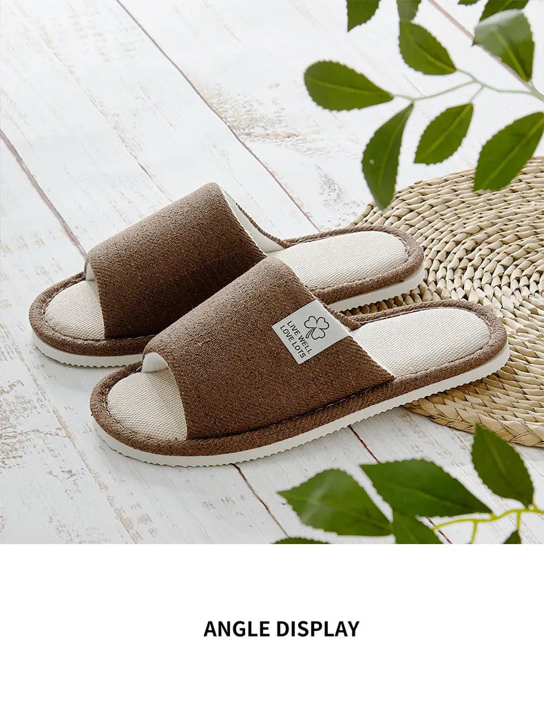 Men's Linen Slippers – Breathable Open-Toe House Shoes