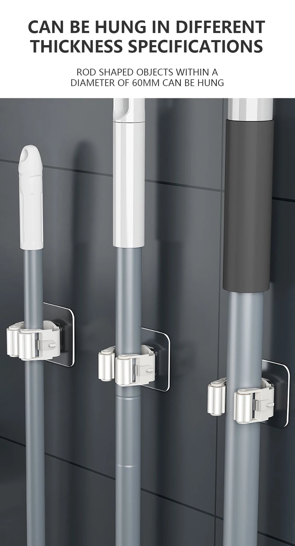 Adhesive Wall Mount Hooks – Mop & Broom Holder Rack