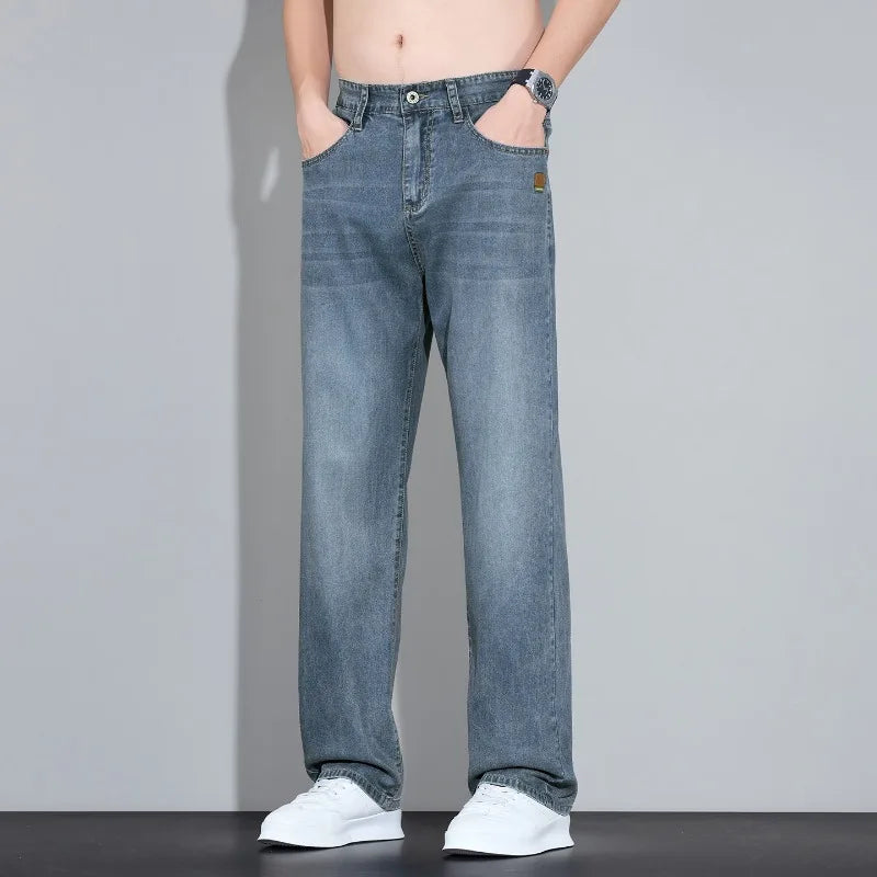 Men's Straight Leg Jeans – Lightweight Stretch Denim, Light Wash