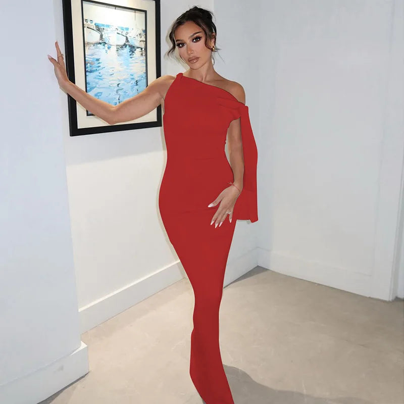 Women's Off-Shoulder Knit Maxi Dress, Empire Waist A-Line