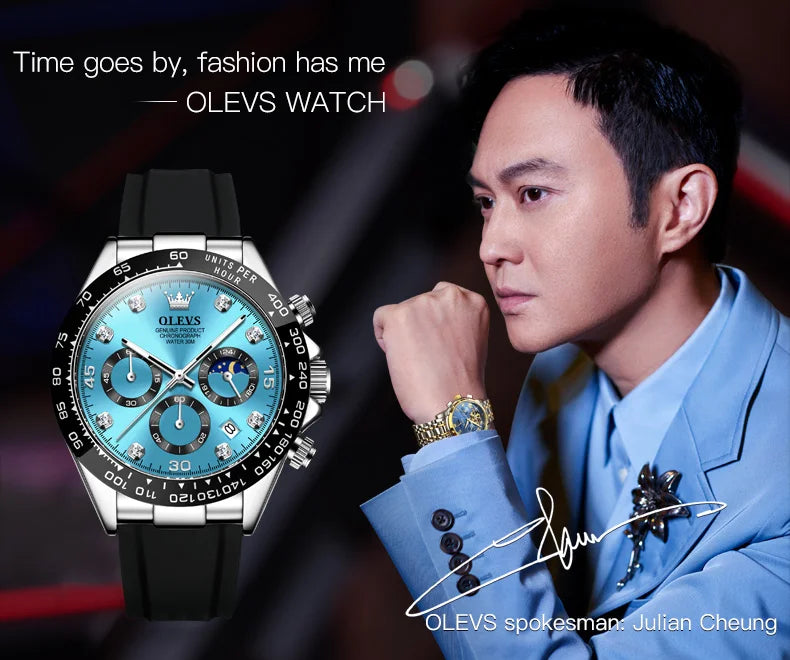 OLEVS Luxury Sports Quartz Watch for Men | Silicone Strap