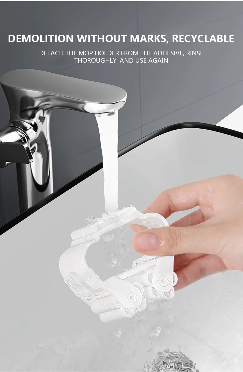 Adhesive Wall Mount Hooks – Mop & Broom Holder Rack