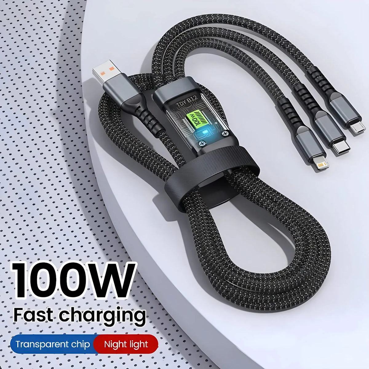 100W 3-in-1 Fast Charging Cable – USB-C, Micro, Lightning