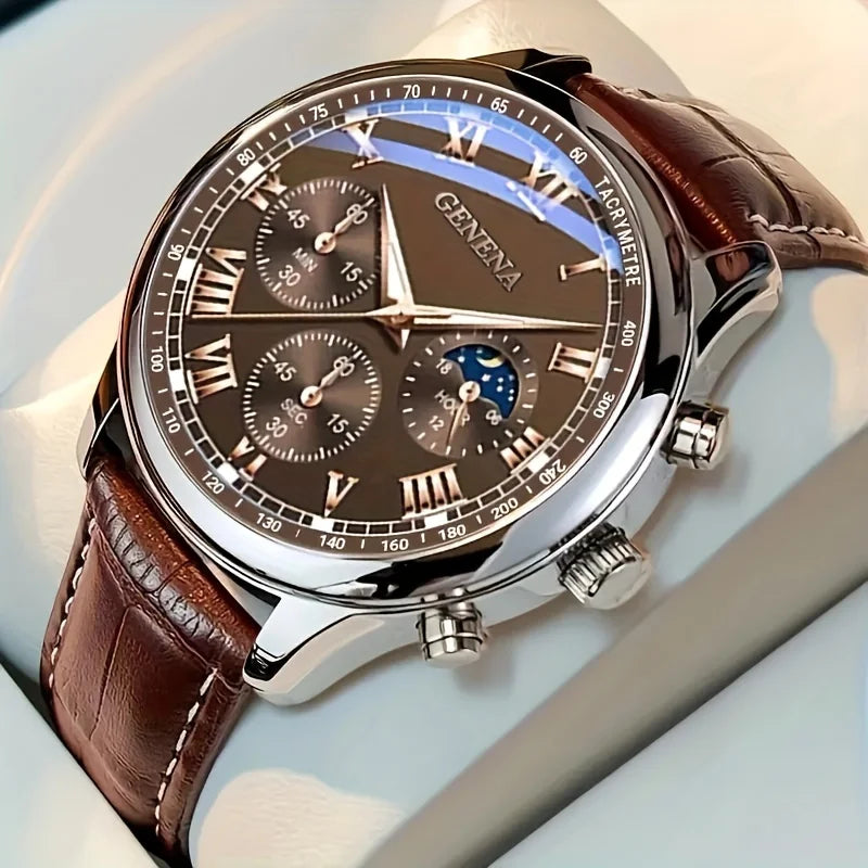 Classic Leather Strap Quartz Watch for Men | Elegant Business Design