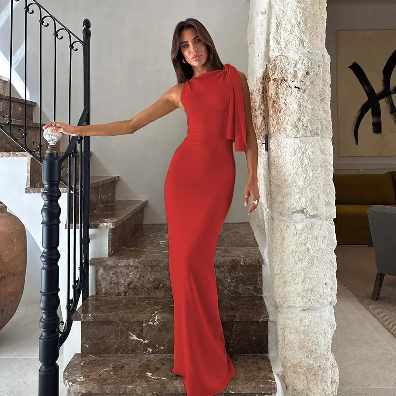 Women's Off-Shoulder Knit Maxi Dress, Empire Waist A-Line