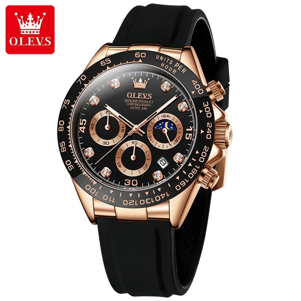 OLEVS Luxury Sports Quartz Watch for Men | Silicone Strap