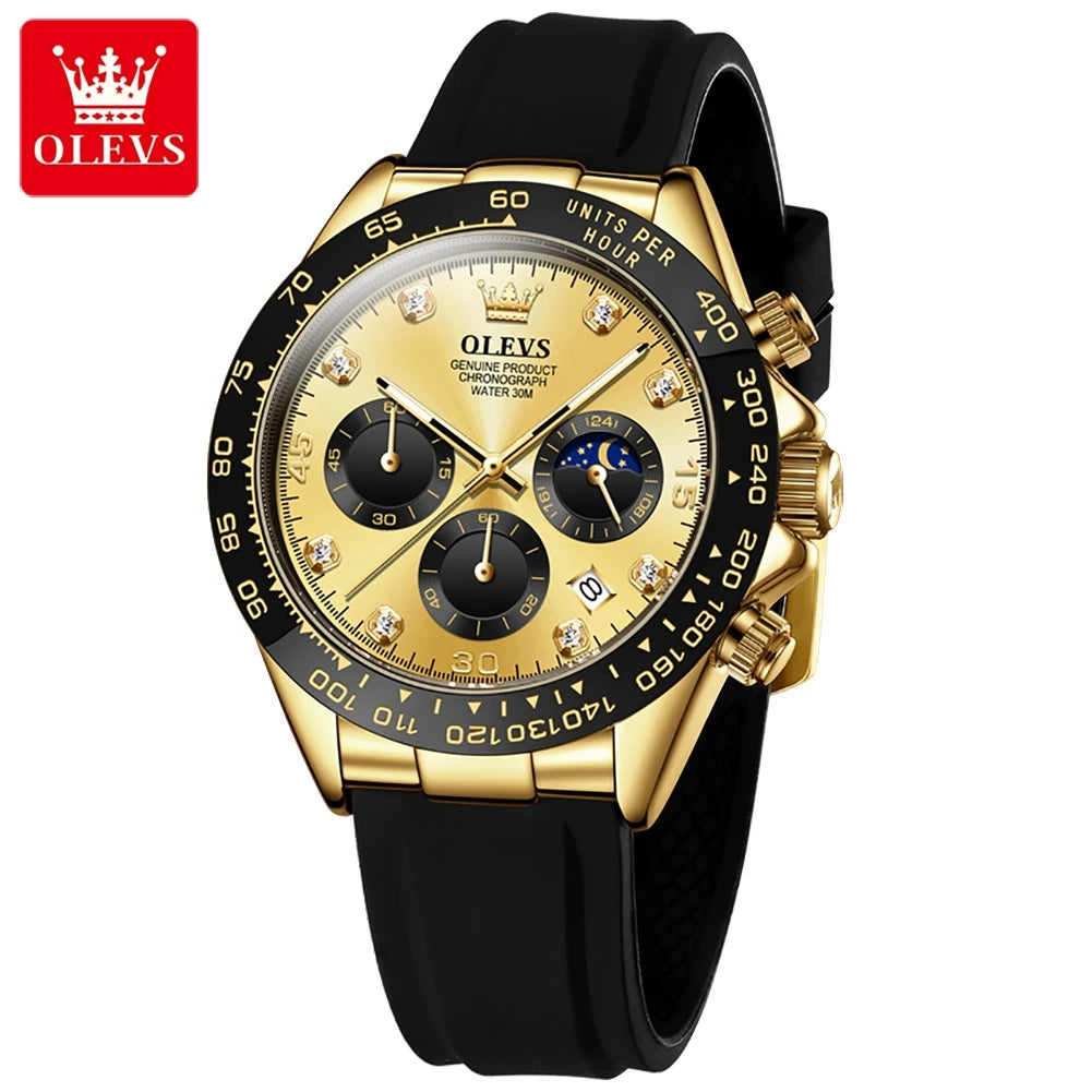 OLEVS Luxury Sports Quartz Watch for Men | Silicone Strap