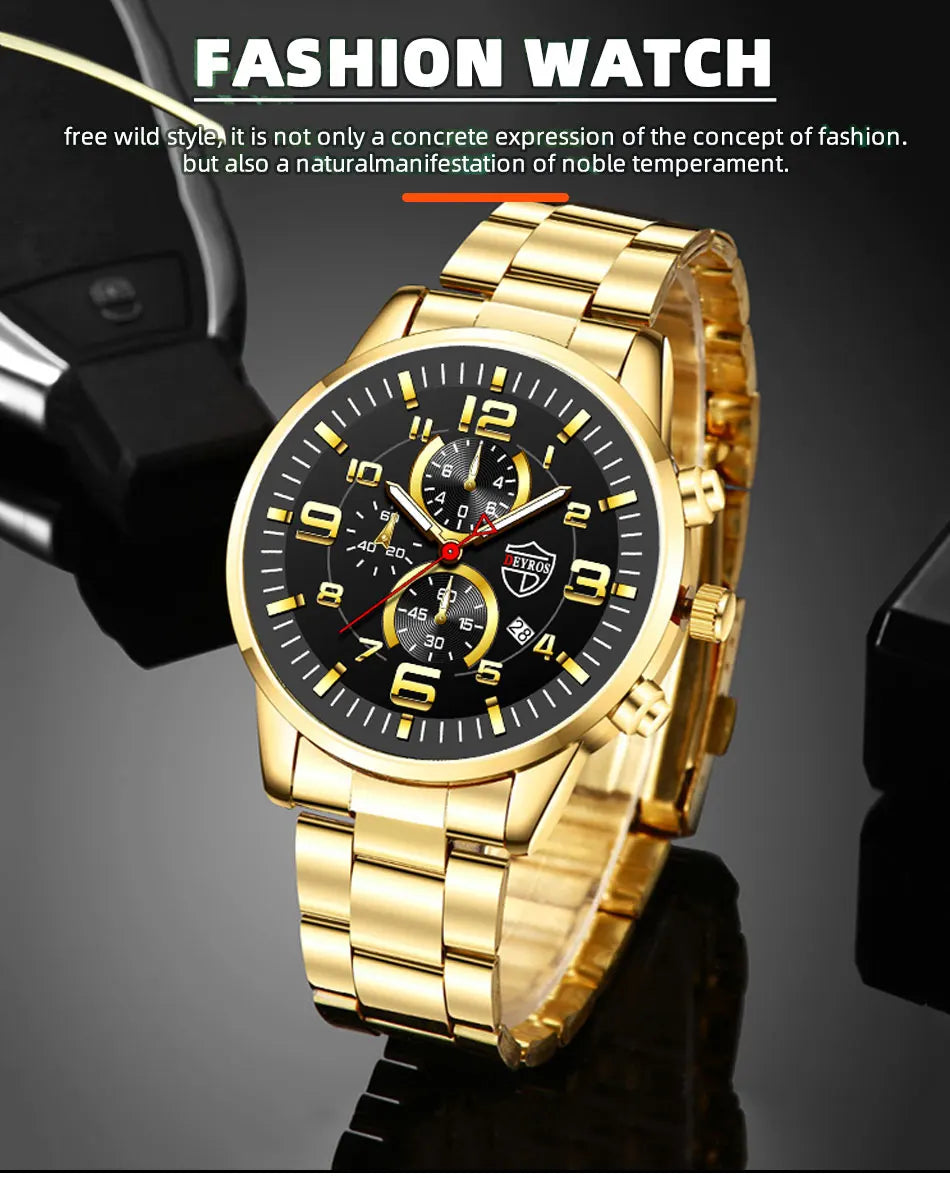 Fashion Mens Sports Watches for Men Luxury Stainless Steel Quartz Wrist Watch Calendar Luminous Clock Man Business Casual Watch