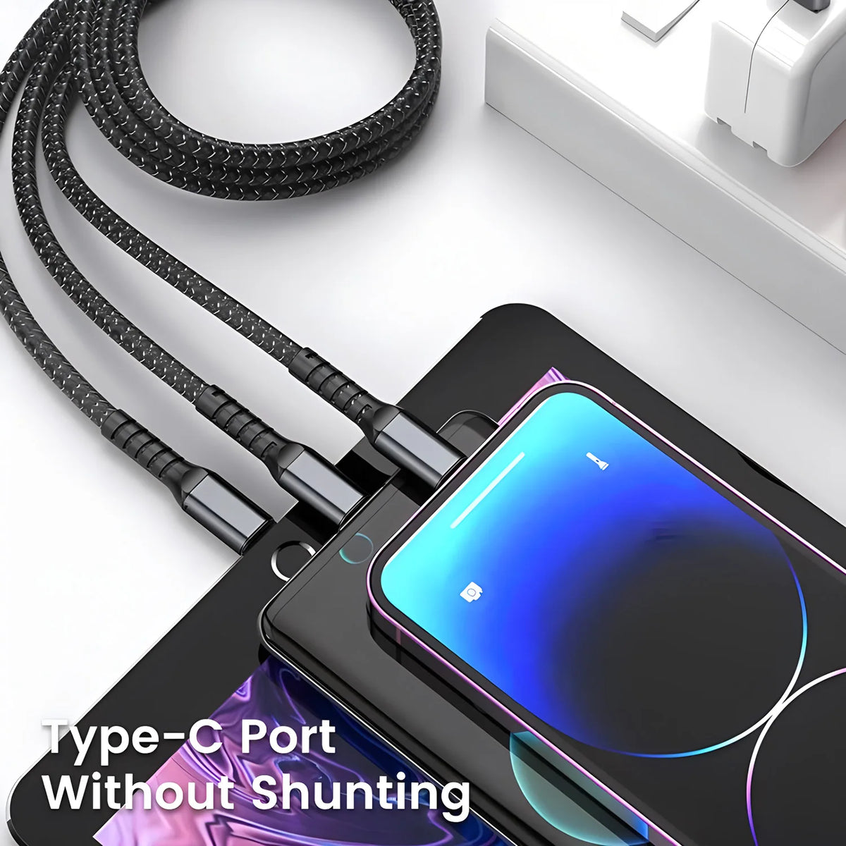 100W 3-in-1 Fast Charging Cable – USB-C, Micro, Lightning