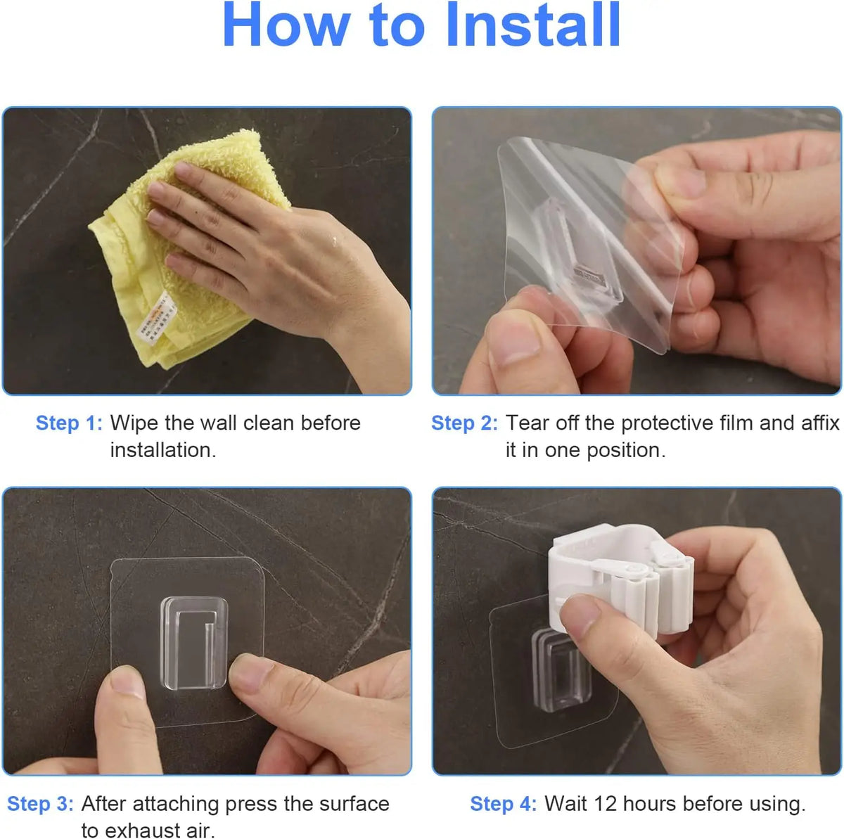 Adhesive Wall Mount Hooks – Mop & Broom Holder Rack