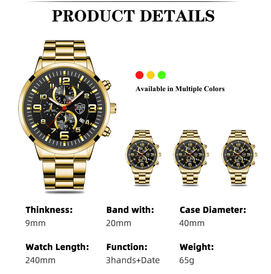 Fashion Mens Sports Watches for Men Luxury Stainless Steel Quartz Wrist Watch Calendar Luminous Clock Man Business Casual Watch