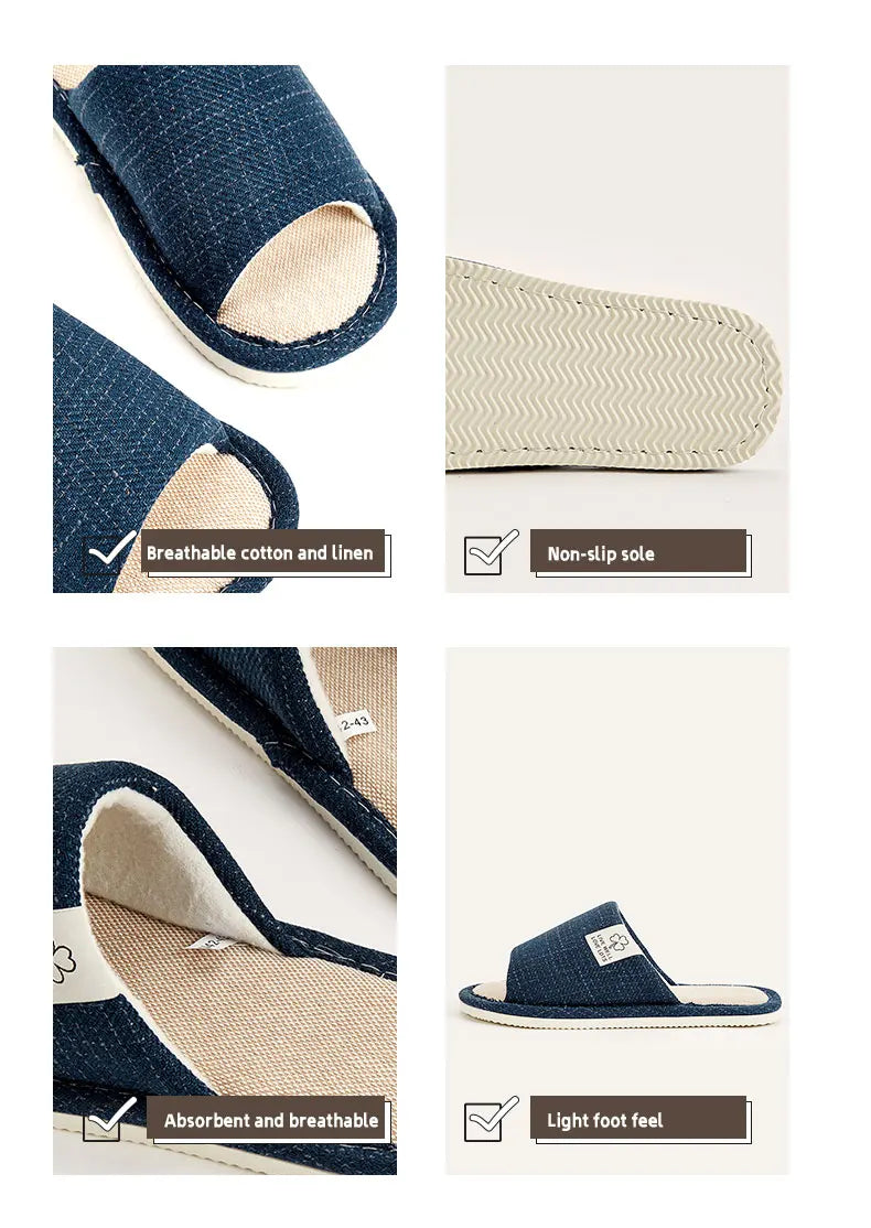 Men's Linen Slippers – Breathable Open-Toe House Shoes