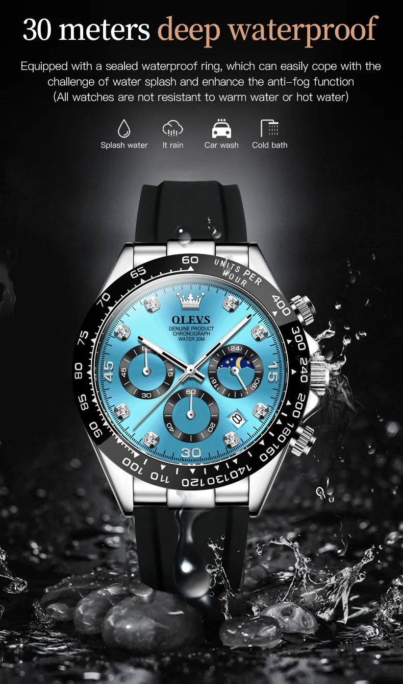 OLEVS Luxury Sports Quartz Watch for Men | Silicone Strap