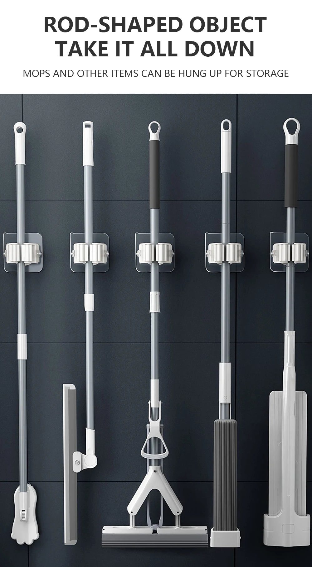 Adhesive Wall Mount Hooks – Mop & Broom Holder Rack