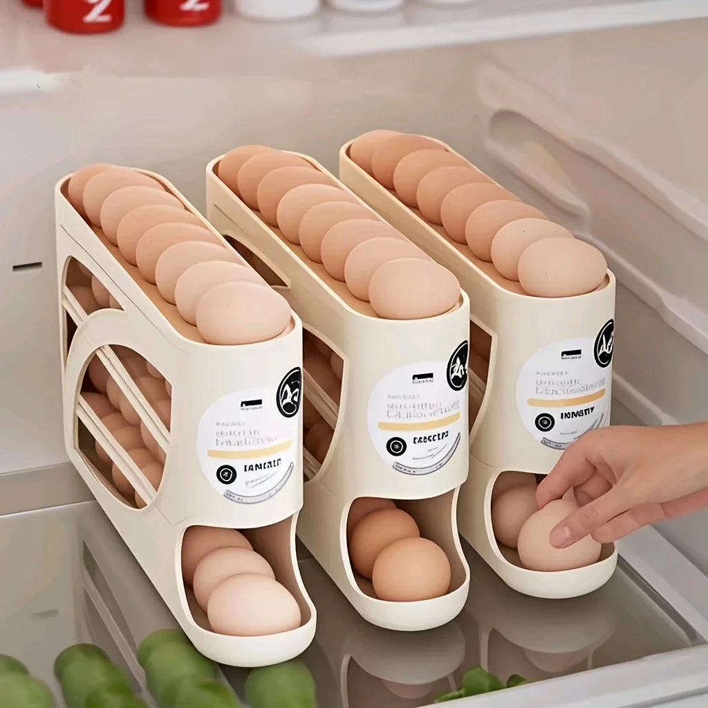 3-Tier Rolling Egg Organizer for Fridge | Holds 24 Eggs